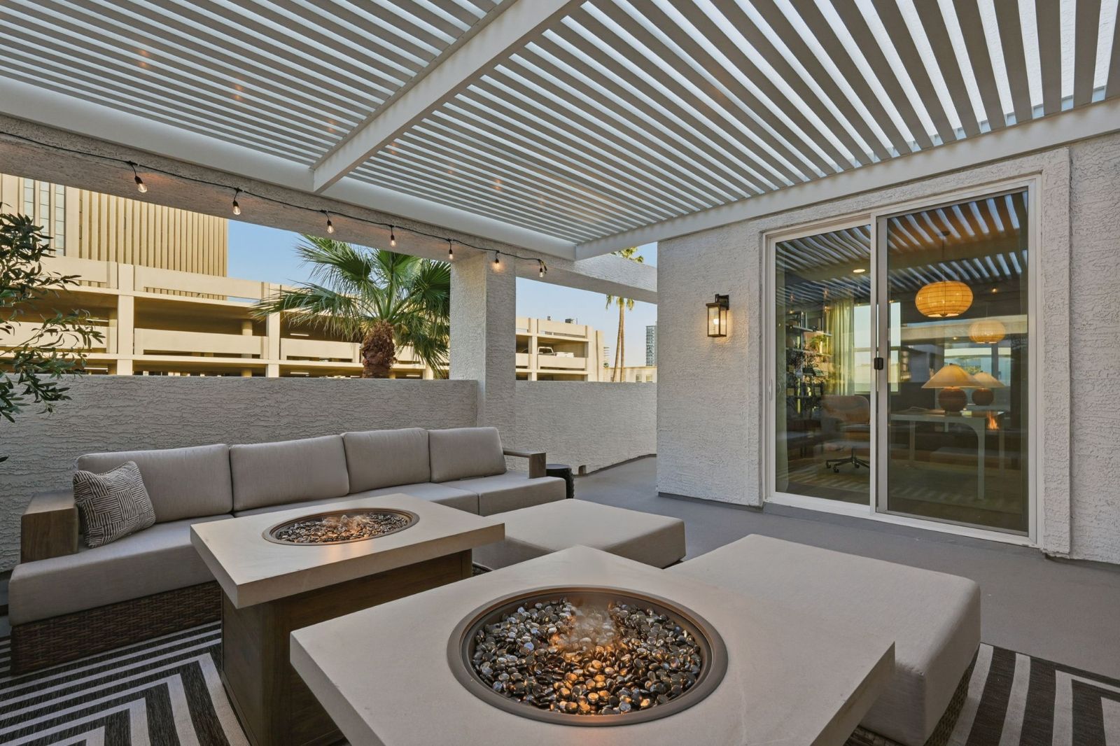 View of the downtown Phoenix skyline from a Rooftop Residence sky deck — Rooftop Residence model at 108 W Willo Ct, The Bower Willo, Willo Historic District, Phoenix AZ 85003