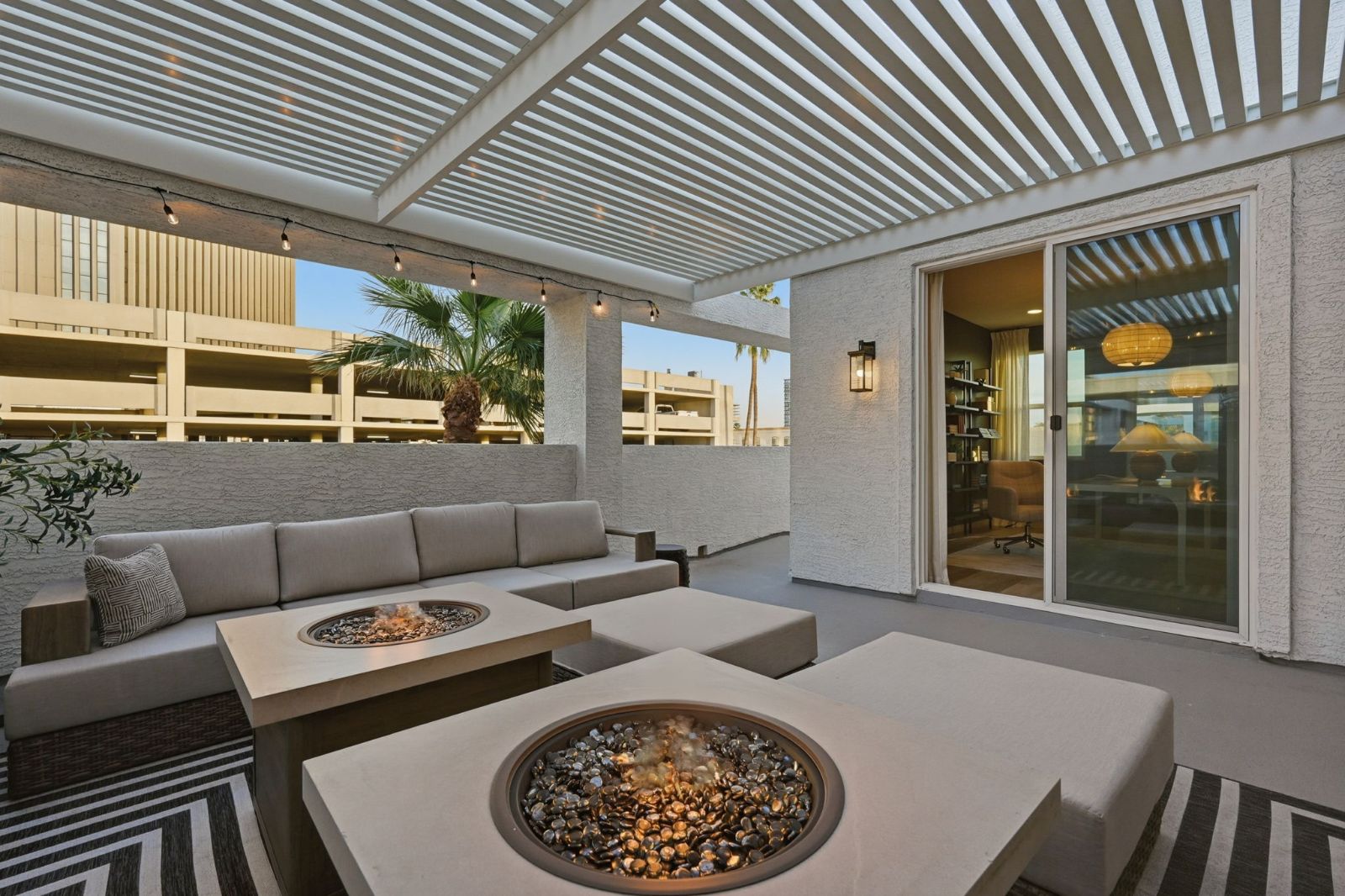 Sky deck at evening with city lights — Rooftop Residence model at 108 W Willo Ct, The Bower Willo, Willo Historic District, Phoenix AZ 85003